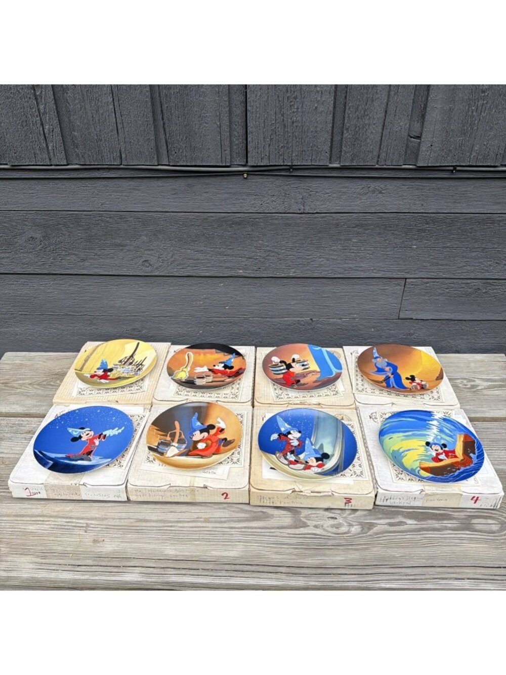 Full Set of 8 1990 Knowles Disney Fantasia Mickey Mouse Plates W/COAs